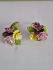 EARINGS - VINTAGE COALPORT PANSY ROSE FLOWER FINE BONE CHINA CLIP-ON