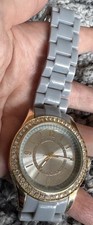 River Island Silver woman’s Diamanté Grey Strap Adjustable Watch Battery Unused