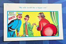 Saucy Comic Postcard 1950s BBW Cinema Pictures MY WIFE WOULD LIKE A BIGGER SEAT