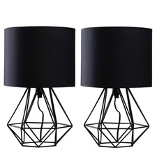 2x Geometric Table Lamps Industrial Metal Living Room Desk Lights LED Bulbs