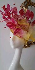 Casque Couture Renaissance Yellow Fuschia Floral Hat Fascinator Made In England 