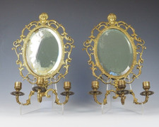 Bronze Girandole Candle Sconce Mirrors Pair