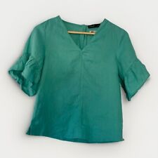 M&S JADE GREEN BLOUSE AUTOGRAPH BAIRD MCNUTT IRISH 100% PURE LINEN SZ 8