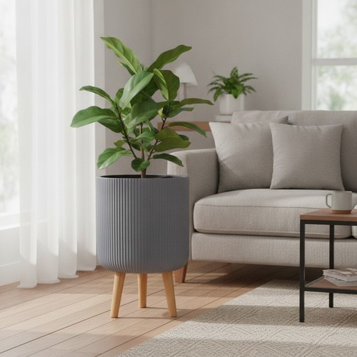 Large grey fiberstone plant - grey,