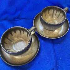 Retro Denby England Rustic Stoneware Romany Brown Tea Coffee Cup & Saucer Set