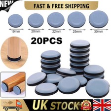 20pc Round Furniture Gliders Self Adhesive Teflon Sliders Floor Mover Pads Grey