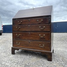 Antique Oak Bureau With Writing Desk, Organiser, Brass Handles & Drawers.