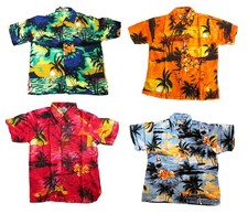 BOY'S LOUD HAWAIIAN SHIRT: PALMS AND SUNSETS/ HIBISCUS summer holiday party new