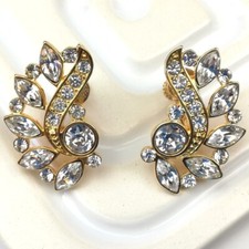 Vintage NAPIER Diamante Earrings Clip Ons Gold Tone Statement Jewellery Mother