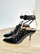 Givenchy black patent leather lace-up mule pumps shoes 37