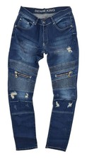 Denim King Men’s Slim Fit Jeans Stonewash Blue Distressed Biker Style Urban Wear