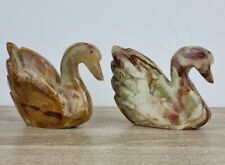 Onyx Swan Ornament Pair Multicoloured Hand Carved Approx Height 3.5ins Vintage..