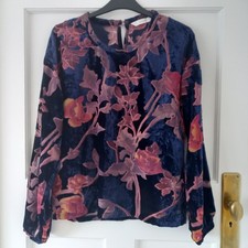 Numph Velvet Floral Sheer Blouse Top Blue Pink UK 10 Party Evening Festive NWOT