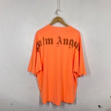 Palm Angels T Shirt Mens L Orange Fluo Oversized Blurred Logo Genuine Authentic