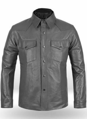 New men gray leather shirt - men's,