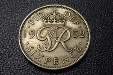GEORGE VI , SIXPENCE , 1952 , RARE KEY DATE    (N144)