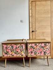 Pair Of Vintage Retro Upcycled Wooden Lightweight 1960’s Bedside Cabinets