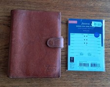 Vintage Texier pocket organiser, brown leather Made in France Filofax compatible