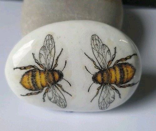 Decoupage decorated bee rock - decoupage,