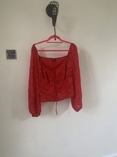 Boohoo Red Sexy Fancy Top Size 14/16  Bodice Style With Fab  Balloon Sleeves .