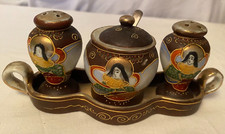 Samurai Hand Painted Cruet Set with Spoon & Tray, Made In Japan