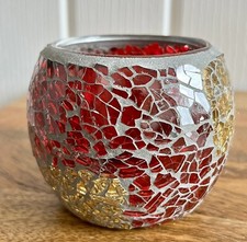 Hand Made Glass Mirrored Mosaic Candle Votive Tealight Holder Colourful 3”