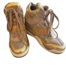 Ash Funky Ter Platform Sneaker Gold Beige High-Top Hidden Wedge EU 39 / US 8
