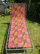Vintage Retro Floral Garden Folding Sun Lounger Camping 60s 70s Recliner Sun Bed