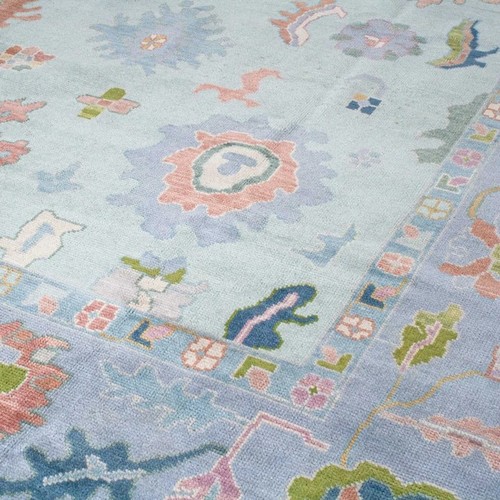Blue hand knotted oushak - blue, rug
