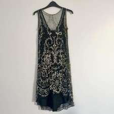 Black And Gold Beaded Drop Back Flapper Dress ￼