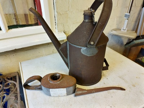 Vintage oil cans - stamped, br