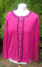 LADIES SIZE 16 MARKS & SPENCER CLASSIC CREW NECK LONG SLEEVE CERISE CARDIGAN