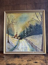 Vintage Winter Snow Scene Oil