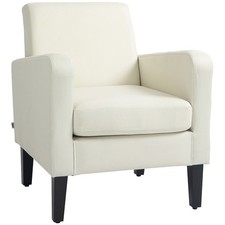 HOMCOM Modern Armchair Accent Chair with Rubber Wood Leg for Bedroom Cream White
