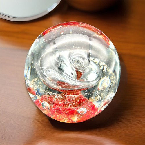 Red clear paperweight blown - red,