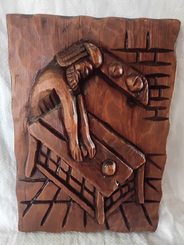Hand carved wood plaque - carved,