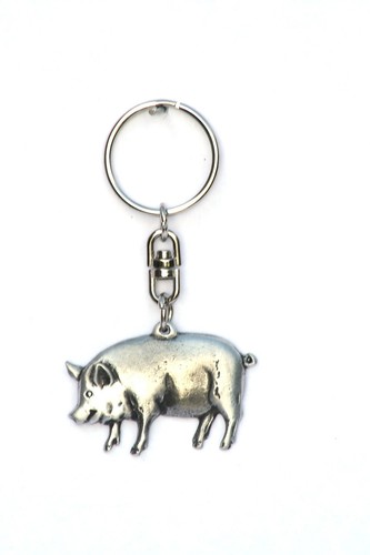 Pig pewter keyring farming - pig,