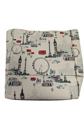 Harrods London Print Tote Bag White With Iconic UK Landmarks Design Preowned