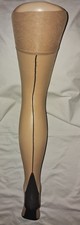 2 Pairs Tan 8 Denier Black Contrast Seamed Pointed Heel Nylon Stockings