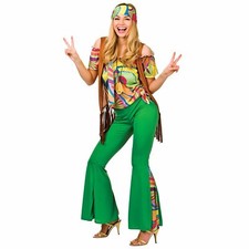 Ladies 60's Groovy Hippy Retro Halloween Fancy Dress Up Party Costume Outfit New
