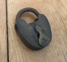 Antique Brass Padlock Heart Shaped Without Key, sparkling sun or star engravings