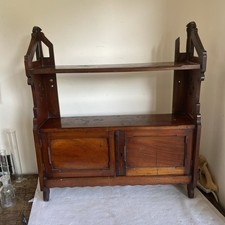 Antique Arts & Crafts Style Mahogany Wall Cupboard & Shelves 