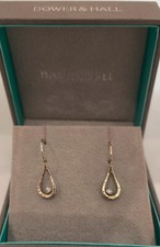 Dower & Hall hammered drop white sapphire gold vermeil earrings