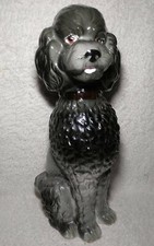 Vintage Standard Poodle Statue Figurine Black Dog Ceramic 10.5" Puppy Brown Rare