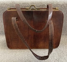 Vintage Riviera Bag Brown Leather Lizard or Snake Skin Handbag C.1950s