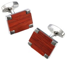 Unique Contemporary Rose wood and Platinum Plated Cuff links - CUFFLINKS DIRECT