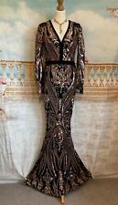 Prom Dress 8 Black Gold Sequin (Rose) Quiz Long Ballgown Sequin Deco 1920's £99