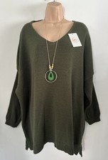 New Italia Lagenlook Green Knit Jumper Top Onesize Plus Size 18 20 22 24 26