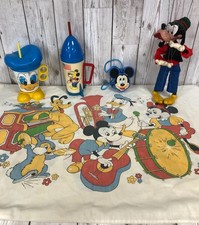 Vintage Bundle of Walt Disney Memorabilia - Goofy Pelham Puppet, Vintage Cups