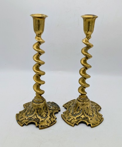 Antique pair brass barley - antique,